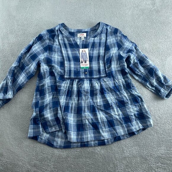 Wrangler Womens Blue Plaid Viscose Tunic Top XL NWT 5924 - Picture 1 of 9